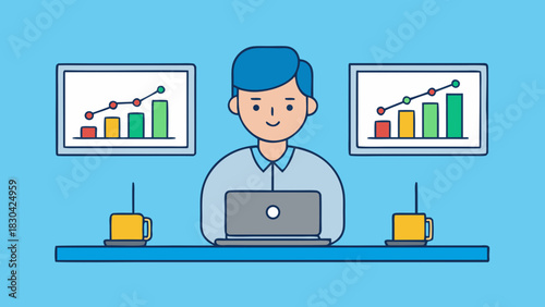 A man using a laptop and monitoring charts in trading