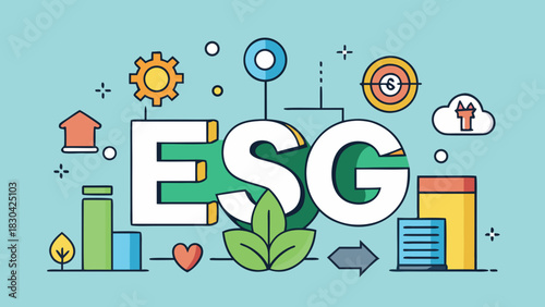 ESG letters with eco friendly leaves and related icons