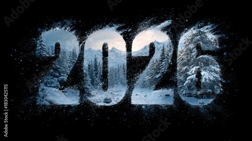 Snowy 2026 Text Covered in White Frost With Winter Atmosphere