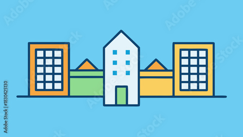 Illustration of buildings symbolizing a business merger concept
