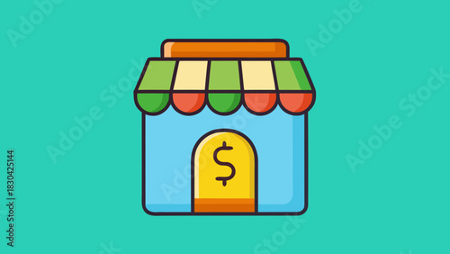 Cartoon Store Icon Representing Small Business Funding