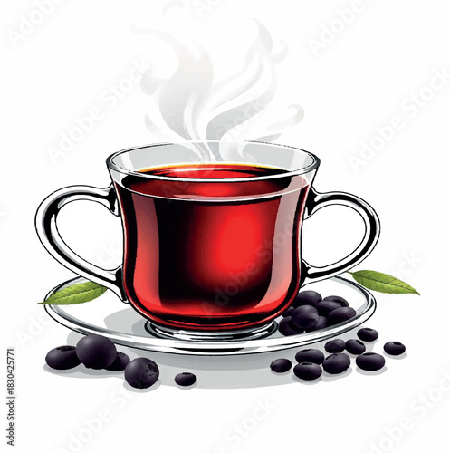 background, fresh, green, drink, beverage, tea, leaf, organic, closeup, summer, isolated, cup, plant, herb, herbal, morning, illustration, vector, realistic, foliage, nature, tree, natural, spring, 