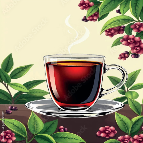 background, fresh, green, drink, beverage, tea, leaf, organic, closeup, summer, isolated, cup, plant, herb, herbal, morning, illustration, vector, realistic, foliage, nature, tree, natural, spring, 