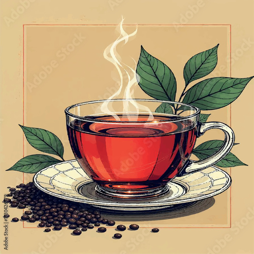 background, fresh, green, drink, beverage, tea, leaf, organic, closeup, summer, isolated, cup, plant, herb, herbal, morning, illustration, vector, realistic, foliage, nature, tree, natural, spring, 