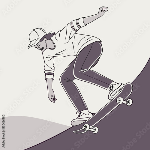A woman skateboarding on a ramp in a dynamic action pose