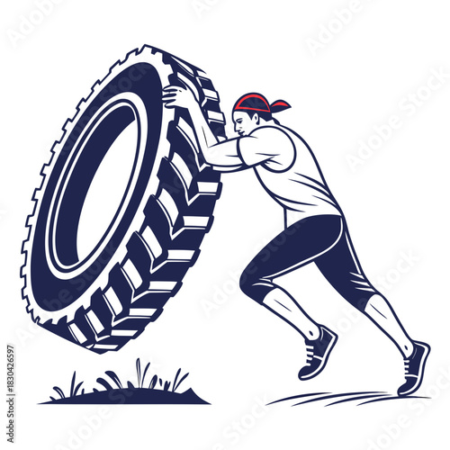 Man flipping a large tire during a strongman competition
