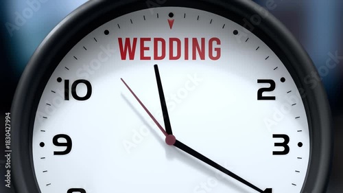 Wedding that is going to happen soon. Upcoming wedding, approaching in the near future. Wedding almost here, in a short time - a clock symbolizes a reminder that wedding is near.