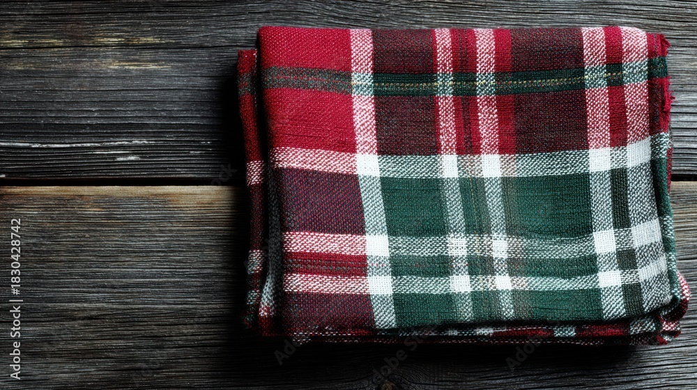 Obraz premium Linen cloth folded on a dark rustic wooden table