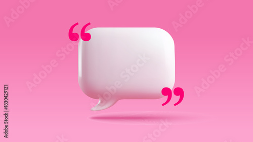 Glossy 3D style quote bubble. Special offer symbol. Message box for review and chat UI. Banner, website header, social post, event promotion concept. Vector illustration.