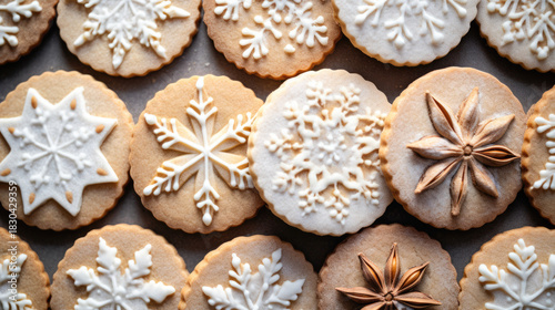 Christmas Cookies with Snowflake Designs and Star Anise