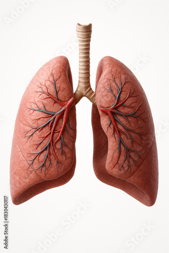 This is a clear, detailed anatomical illustration of the human respiratory system, focusing on the two lungs. The image shows the trachea leading down to the bronchial tubes branching out inside 