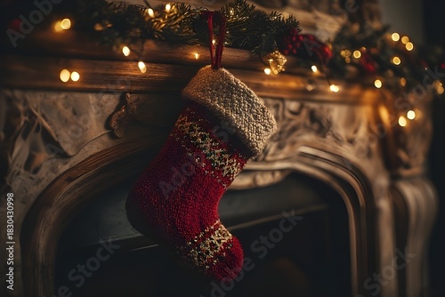 Cozy Mantlepiece with Red Holiday Stockings