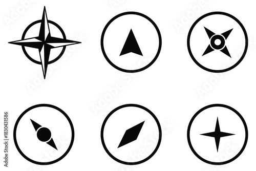 Compass icon in line. Navigation compass icon. Navigation symbol in outline. Compass simple icon set. Compass symbol set. 