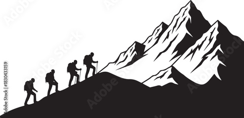 Mountain Hiking Silhouettes  Adventurer, Trekking & Camping Vector 
