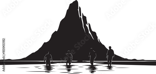 Mountain Hiking Silhouettes  Adventurer, Trekking & Camping Vector 
