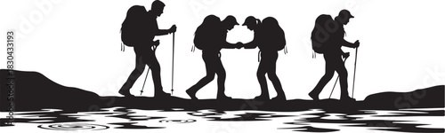 Mountain Hiking Silhouettes  Adventurer, Trekking & Camping Vector 
