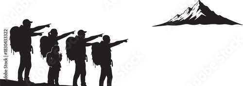 Mountain Hiking Silhouettes  Adventurer, Trekking & Camping Vector 
