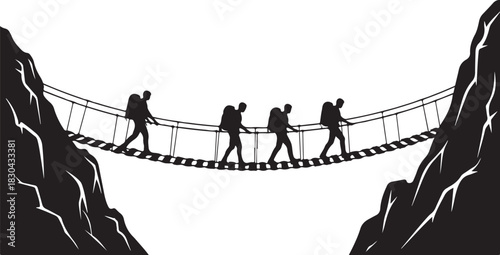 Mountain Hiking Silhouettes  Adventurer, Trekking & Camping Vector 
