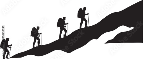 Mountain Hiking Silhouettes  Adventurer, Trekking & Camping Vector 
