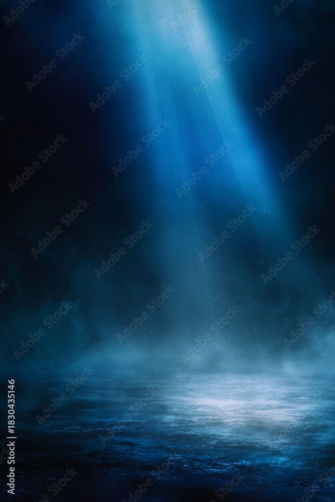 Obraz premium Blue Light Beam in Dark Room with Mist.