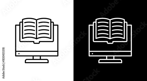 Library Computer White Icon Set Design