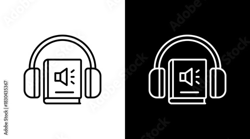 Audiobooks White Icon Set Design