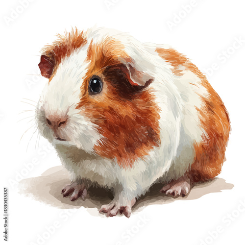 Isometric watercolor rendering of Guinea Pig, isolated on a clean white background.