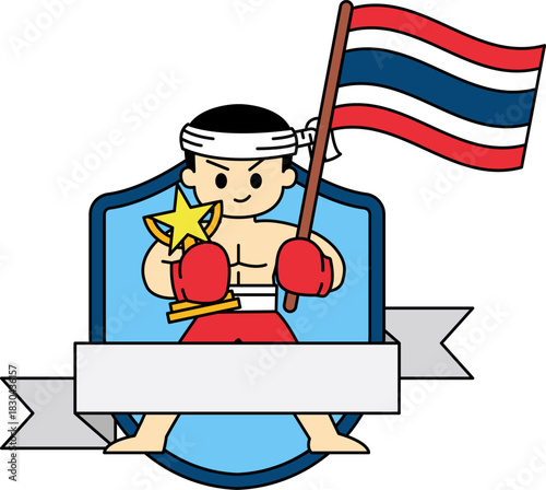 illustration of a male thai boxer holding Thailand flag