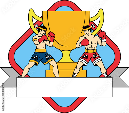 illustration logotype of Two males boxer in front of the trophy