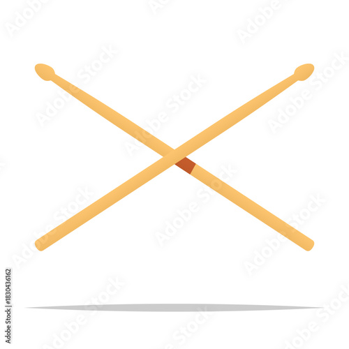 Crossed wooden drumsticks vector isolated illustration