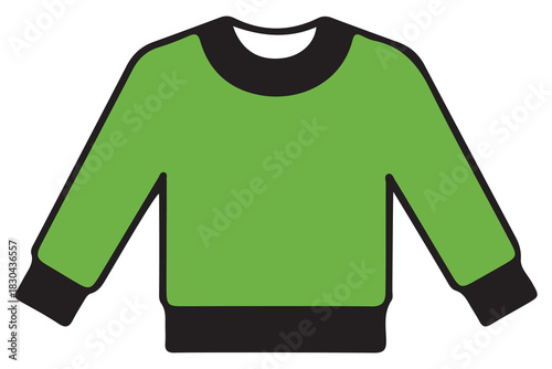 A simple graphic illustration of a green long sleeved sweatshirt with black trim isolated on white background