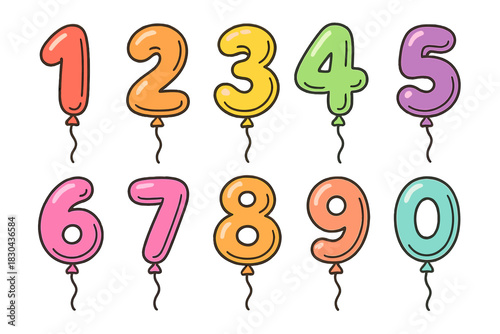 Colorful cartoon balloons set featuring digits zero through nine for celebrations