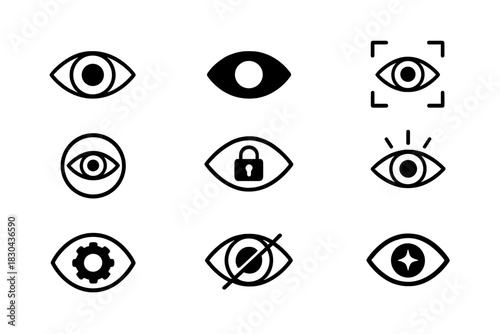 Collection of eye symbols for visibility, security, privacy, and interface settings