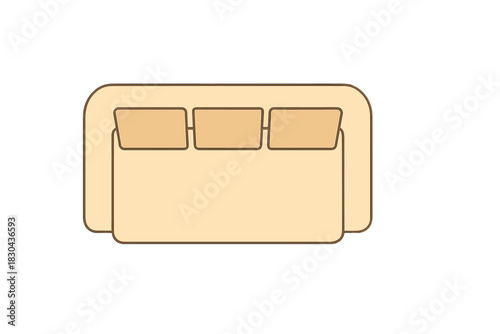 Minimalist top view of a comfortable three-seater sofa for interior design layouts
