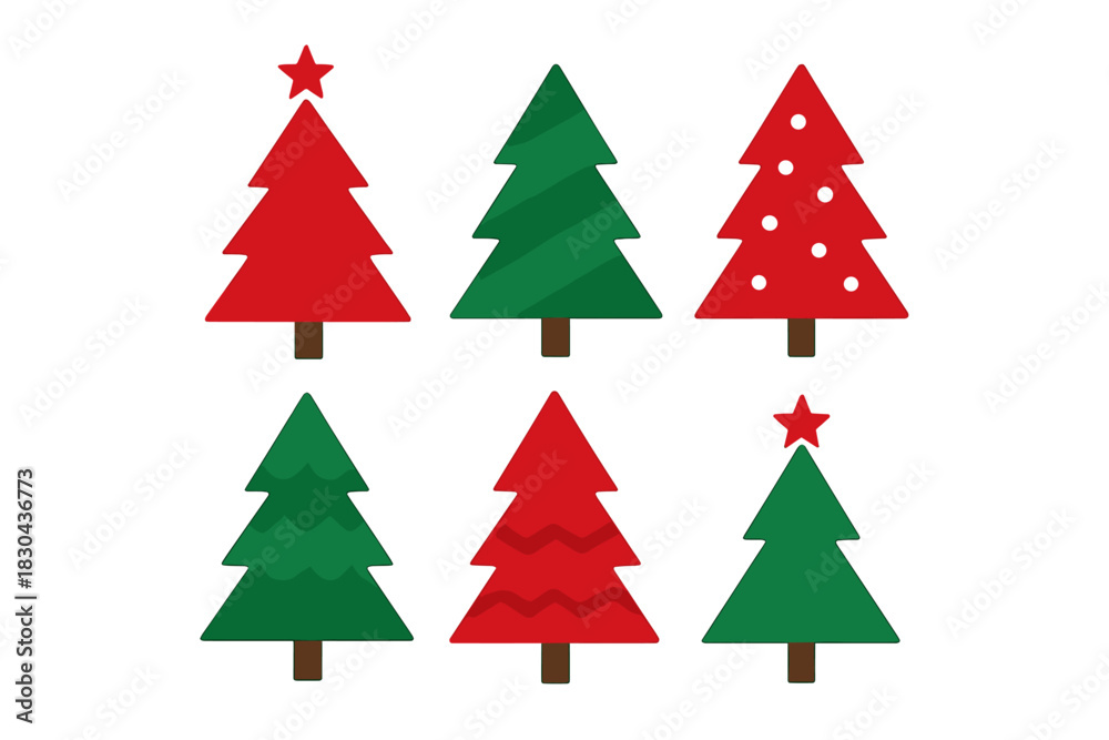 Obraz premium Set of six simple geometric Christmas trees decorated for the festive winter season