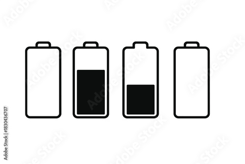Minimalist black and white icons showing various battery charge levels from full to empty