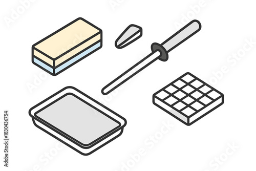 Essential scientific laboratory tools and equipment in isometric view for chemistry and biology research