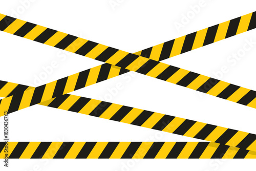 Overlapping yellow and black striped caution tape forming an abstract warning pattern