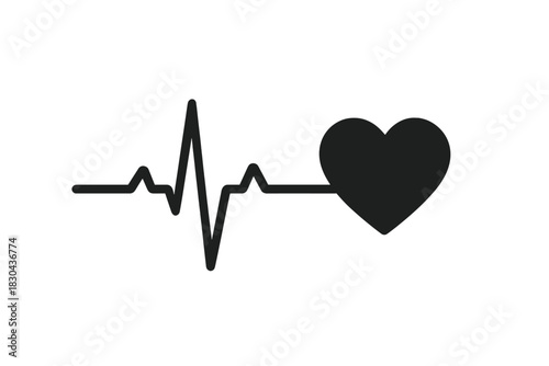 Continuous electrocardiogram pulse line connected to a stylized black heart symbol icon