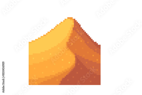 Vibrant retro video game style pixelated desert sand dune isolated on white background