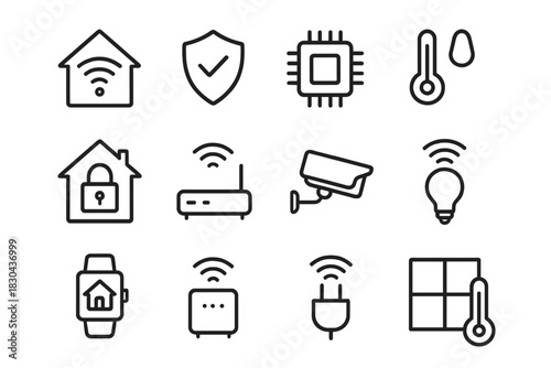 Outline icons for smart home technology and Internet of Things devices