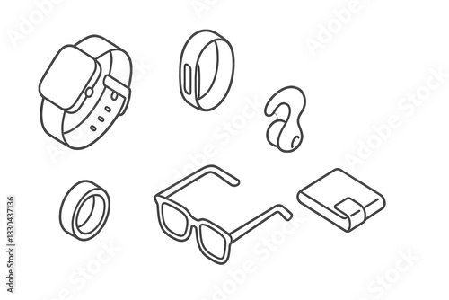 Isometric outline collection of modern personal gadgets and everyday accessories
