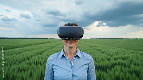 Virtual garden Dreamscape: A woman wearing a VR headset stands amidst a vibrant field