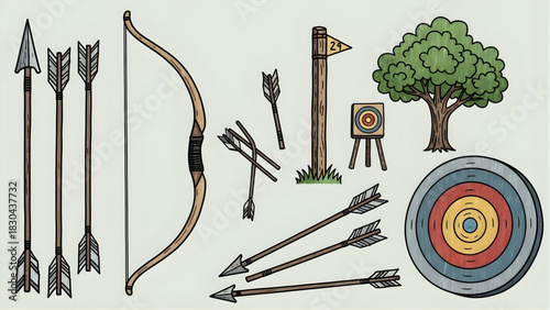 Archery Game Vector Illustration Bows, Arrows & Targets
