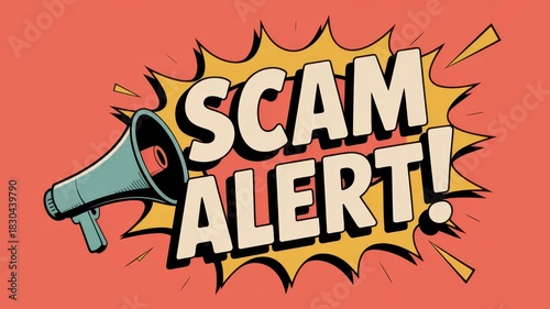 Bold graphic illustration shouts a warning using a megaphone and vibrant pop art style