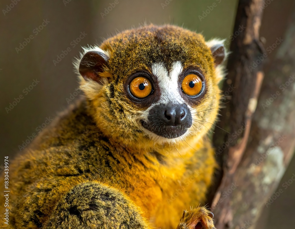 Naklejka premium Close-up of a Mongoose Lemur in its natural habitat.