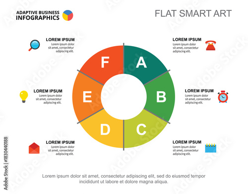 Six elements process chart template for presentation