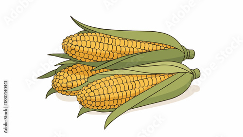Corn Cob Illustration – Fresh Yellow Corn with Green Husks, Simple Flat Vector Art, Organic Look, Smooth Lines, Great for Branding, Packaging, Menus, and Digital Design