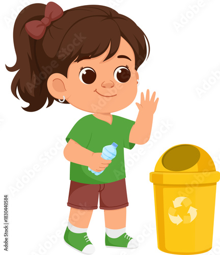 Illustration of Girl Recycling Plastic Bottle