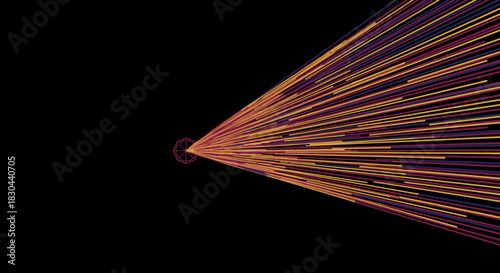 A vibrant burst of colorful, abstract lines radiates from a central point on a dark background, symbolizing data flow and digital energy.